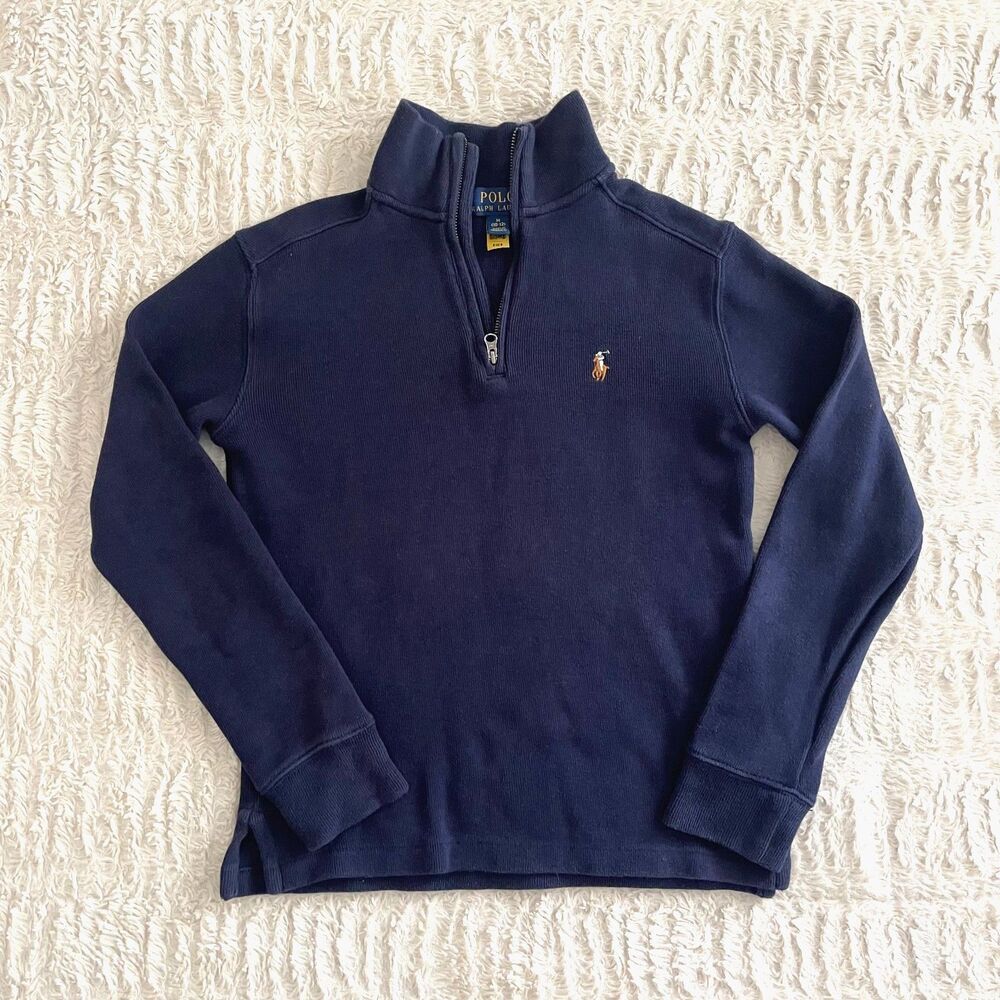 Polo Ralph Lauren Navy Blue 1/4 Zip Pullover Kids Size M 10/12 Boy Sweater Shirt